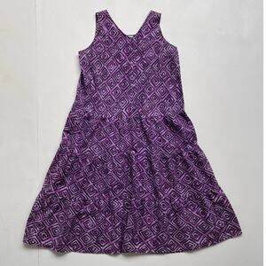 Vtg 90's Purple Geometric Tiered Sleeveless Maxi Dress / Sz L  Button Up